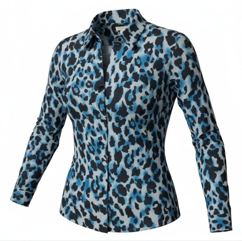 JOAN RIVERS | Women’s Blue Leopard Print Two Button Mesh Blazer Jacket | XL